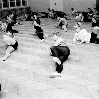 Group ballet class in progress.