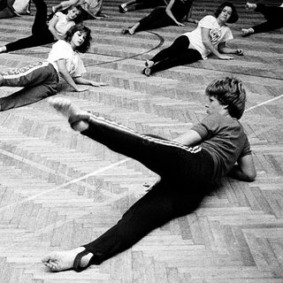 Group fitness or dance class in gym.