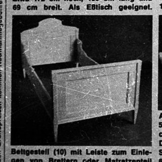 „Alte Möbelkatalog-Anzeige aus den 1970ern mit Haushaltsgeräten und Einrichtungsartik