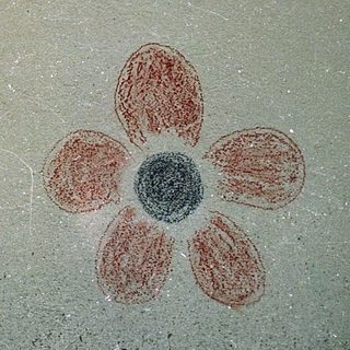 Graffiti wall with messages, flowers, and a seal drawing.