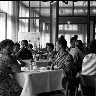 Group of women dining together indoors.