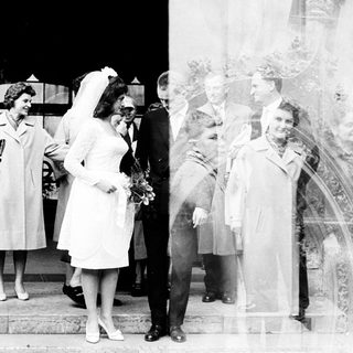 Wedding ceremony exit with bride and guests.
