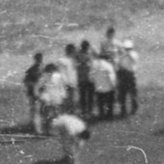 Historical monument in park with damaged photo.