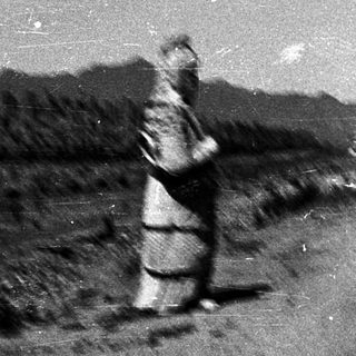Isolated figure walking on a moonlit road.