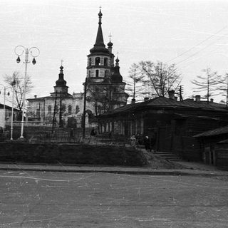 Historic Russian Orthodox church with bell tower.