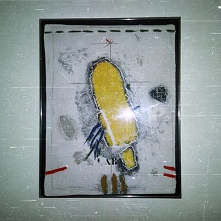 Stylized abstract rocket or space-themed artwork.