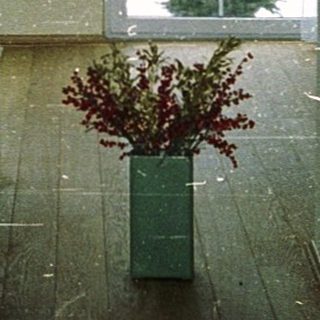 Modern interior with glass-walled staircase and potted plants.
