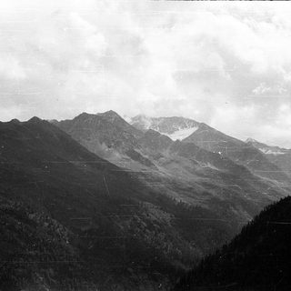 Majestic mountain range with snow-capped peaks.