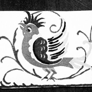 Decorative roosters on vintage paper strip.