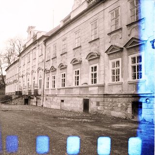 Neoclassical building exterior in overcast setting.