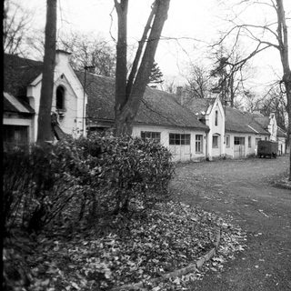 Rural residential buildings in wooded area.