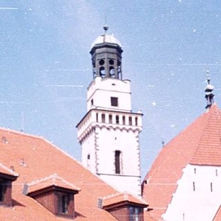 Historic castle with red-tiled roofs and towers.