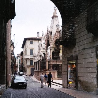 Historic European street with medieval architecture.