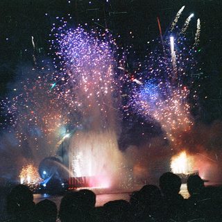 Spectacular fireworks display at night.