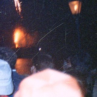 Fireworks display forming a silhouette of a tree.