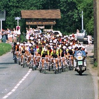 Cyclists participating in a road race event.