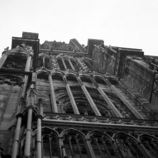 Gothic cathedral facade with intricate stonework.