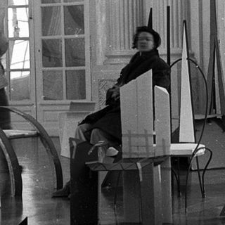 Artistic installation in grand interior space.