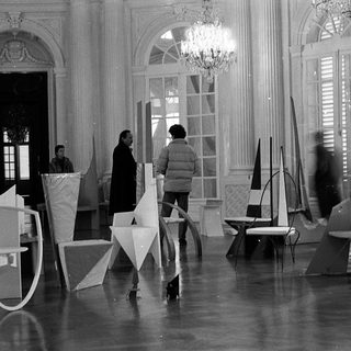 Installation setup in grand interior space.
