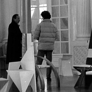 Installation setup in grand interior space.