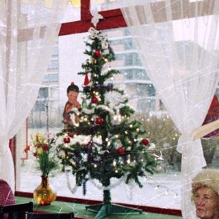 Chinese restaurant interior during winter with festive decorations.