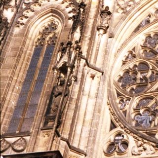 Gothic cathedral facade with intricate rose window.