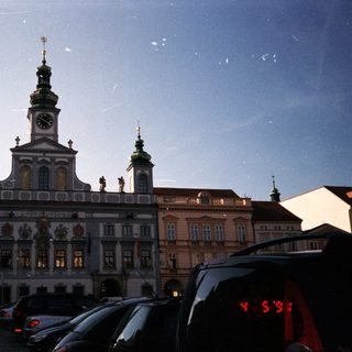 Baroque-style town hall with clock tower.
