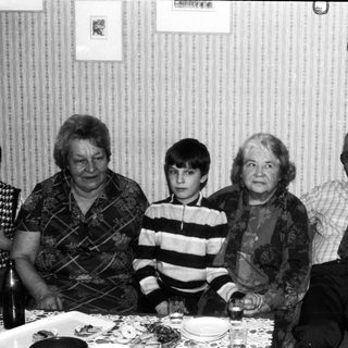 Family gathering indoors during a meal.