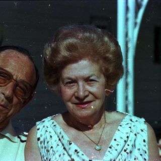 Happy elderly couple posing together indoors.