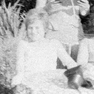 Woman with two children seated in grassy, wooded area.