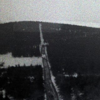 Here's a brief summary of the image: Railway line ascends a forested hillside landscape.