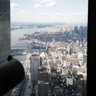 Aerial view of New York City, skyline and harbor.