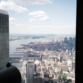 Aerial view of New York City, skyline and harbor.