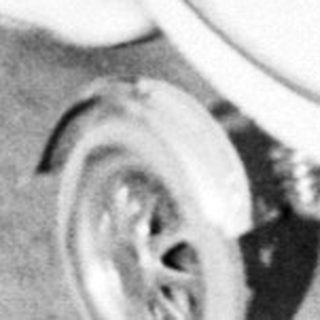 Woman stands near a vintage baby carriage on a path.
