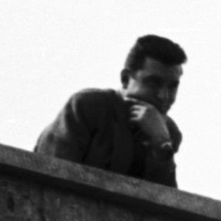 Two men stand atop a stone wall, looking out.