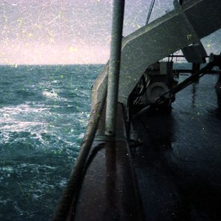 Choppy sea from a boat deck.