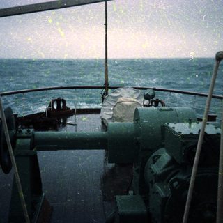 Bridge of a ship during rough seas.