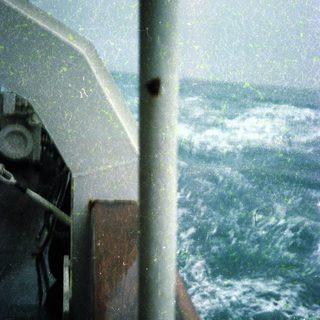 Stormy seas viewed from inside a boat.