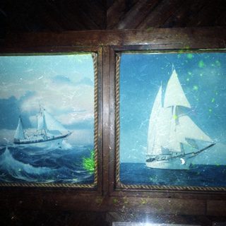 Maritime paintings: sailing ships on rough and calm seas.