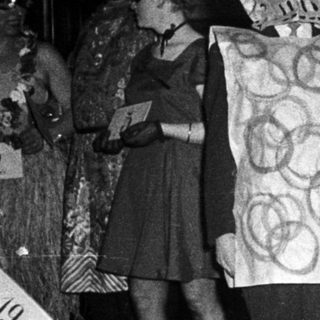 Costumed group performing in festive or theatrical event.