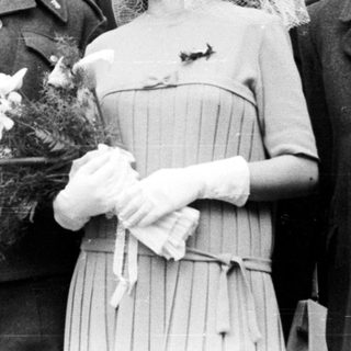 Black and white photo of a military wedding celebration.