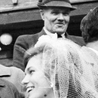 Black and white photo of a military wedding celebration.