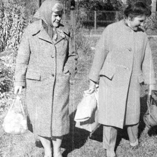 Here's a brief summary of the image: Three figures walk along a grassy path.