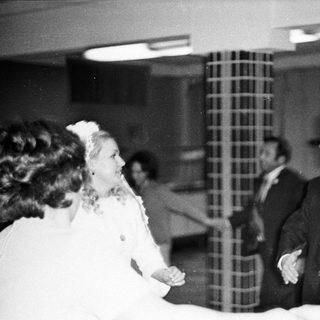 Black and white photo of a bride and groom.