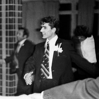 Black and white photo of a bride and groom.