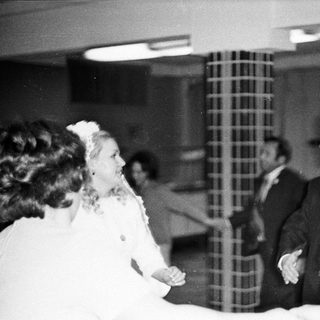 Black and white photo of a bride and groom.