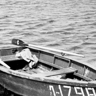 Woman stands near a boat on a sandy shoreline.