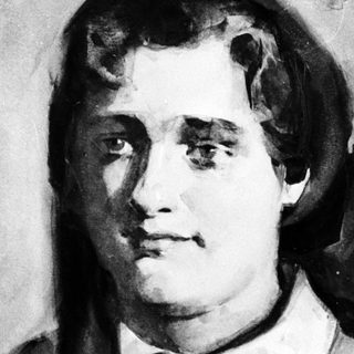 Here's a brief summary of the image: Portrait of a man with long hair and a tie.