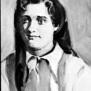 Here's a brief summary of the image: Portrait of a man with long hair and a tie.