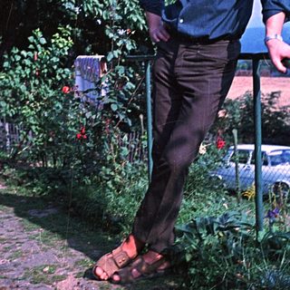 Man in casual wear stands in a garden setting.